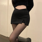 Black Split Mini Skirts Women Summer Sexy Club High Waist Slit Skirt Streetwear Korean Party Fashion Irregular Slim A Line Skirt - Matrix-studios.com