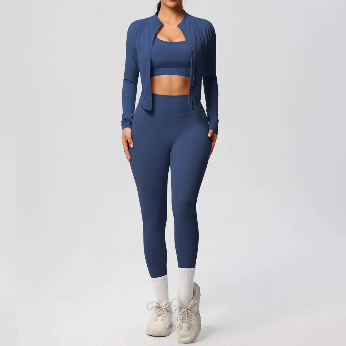 3pcs Sportswear Yoga Set Gym Sports Bra Zipper Jacket Leggings Clothes Sportswear Yoga Suits For Women Fitness Set Tracksuit - Matrix-studios.com