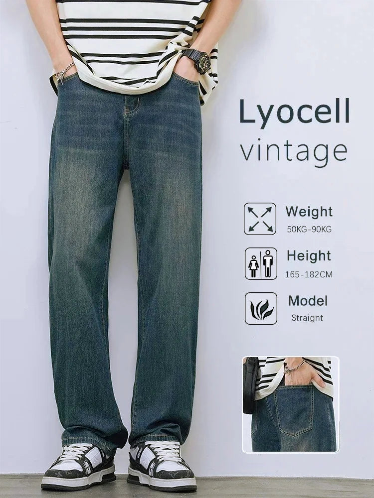 2025Spring Autumn New Men Straight Vintage Fit Jeans Casual Trousers High Quality Male Korean Fashion Baggy Wide Leg Denim Pants - Matrix Studios