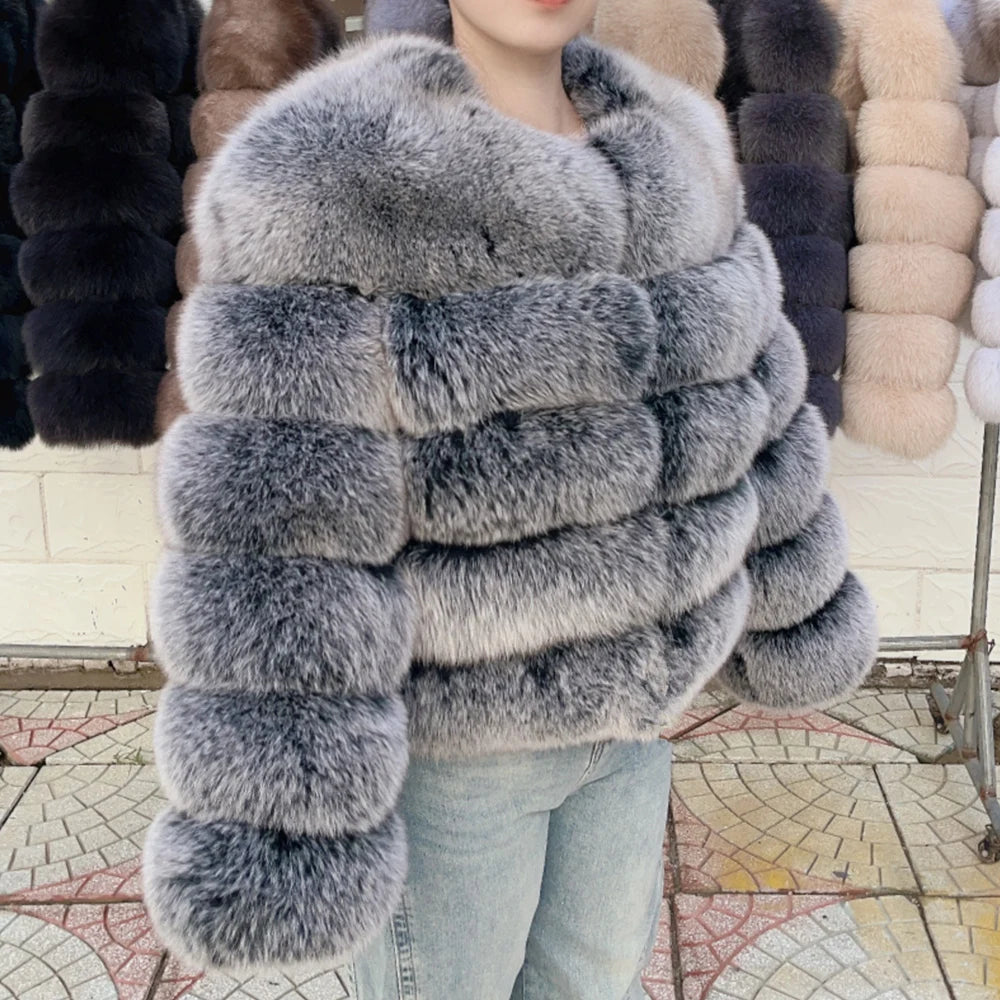 QUEENTINA 50cm Real Fox Fur Coat Women'S New Fashion Winter Furry 2025 Leather And Skin White Clothing Natural New & Jackets - Matrix Studios