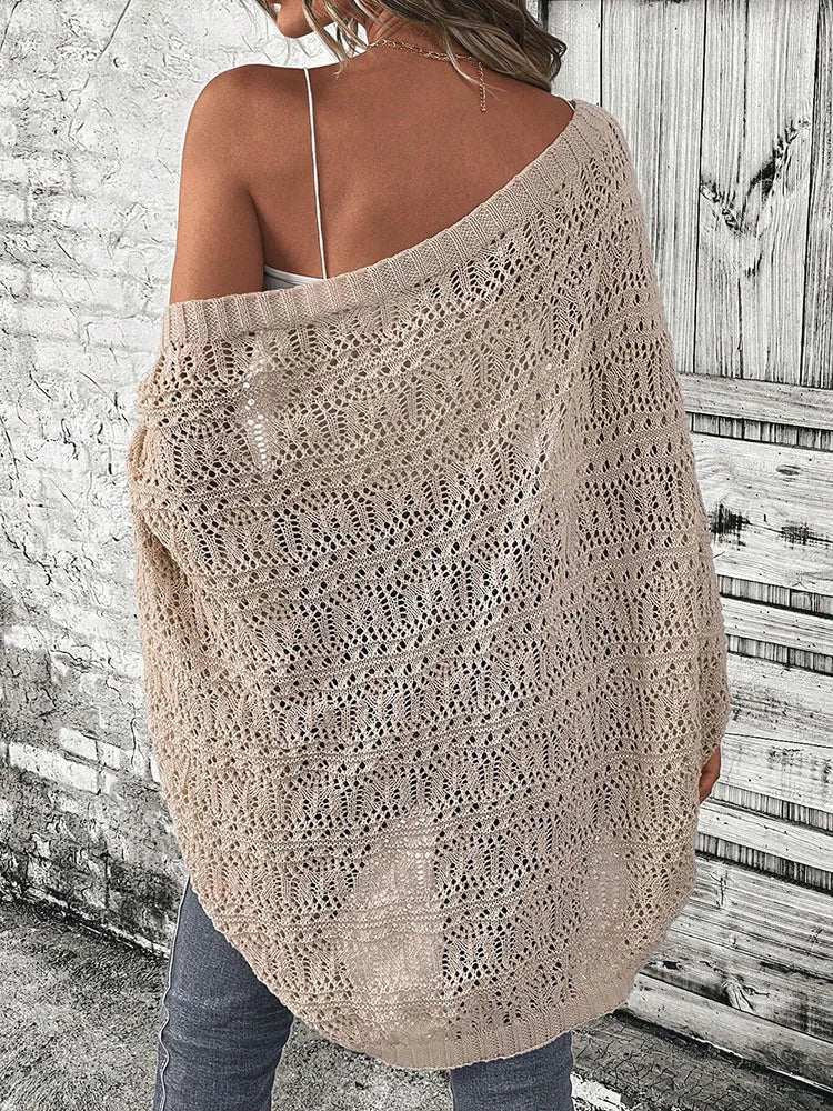 Polyester 100.00% Solid Color Camisole Knit Cardigan Elegant Front Open Bat Wing Sleeve Loose Cardigan for Women - Matrix Studios