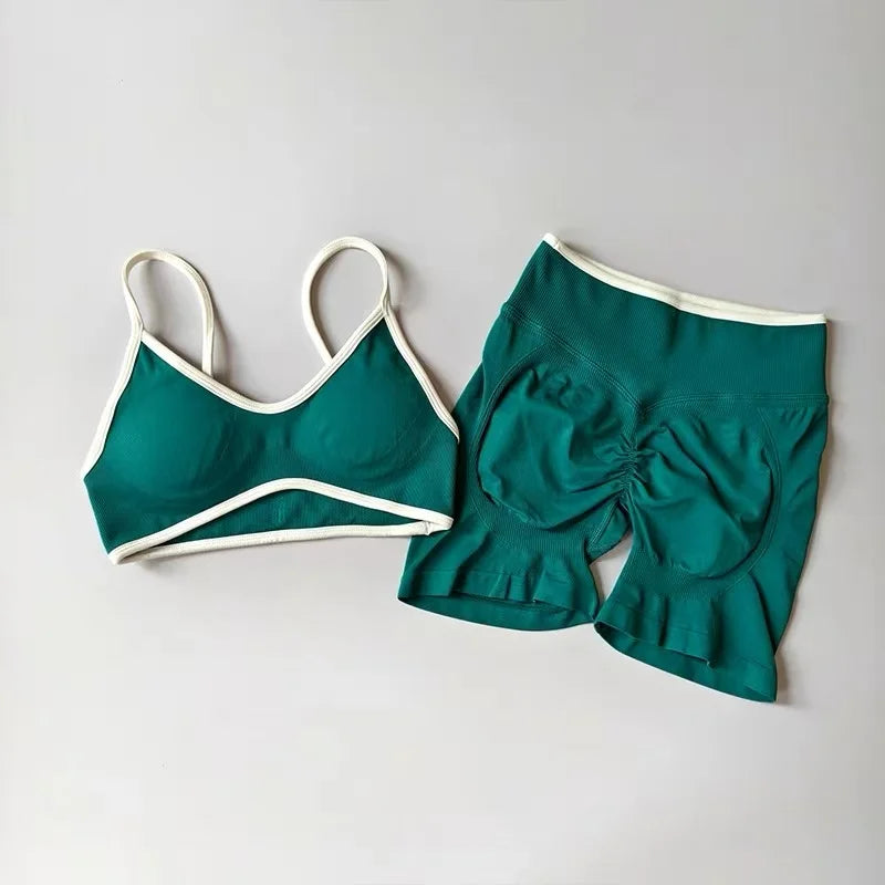 Fitness Suit, Women's Suspender, Contrasting Color Bra, Sports Shock-absorbing Speed Drying Pants, Breathable Yoga Suit - Matrix-studios.com