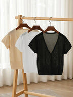 Outerwear Jerseys Summer Cardigan Women Cropped Blouses Korean Fashion Style Cute V-neck Women's Coat Black Bolero Woman Basic - Matrix Studios