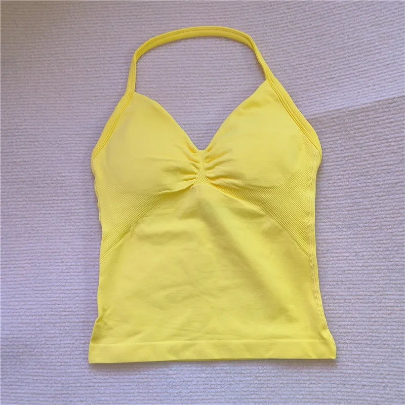 HBC Sexy V Neck Gym Tank Top Longline Strappy Vest Women Seamless Sports Running Tank Top Slim Fit Yoga Padded Workout - Matrix-studios.com