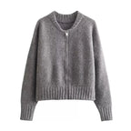 Lightweight & Warm Women's Casual Crew Neck Cardigan  Solid Color Fall Winter Fashion Chic Open Front Design with Chain Detai - Matrix Studios