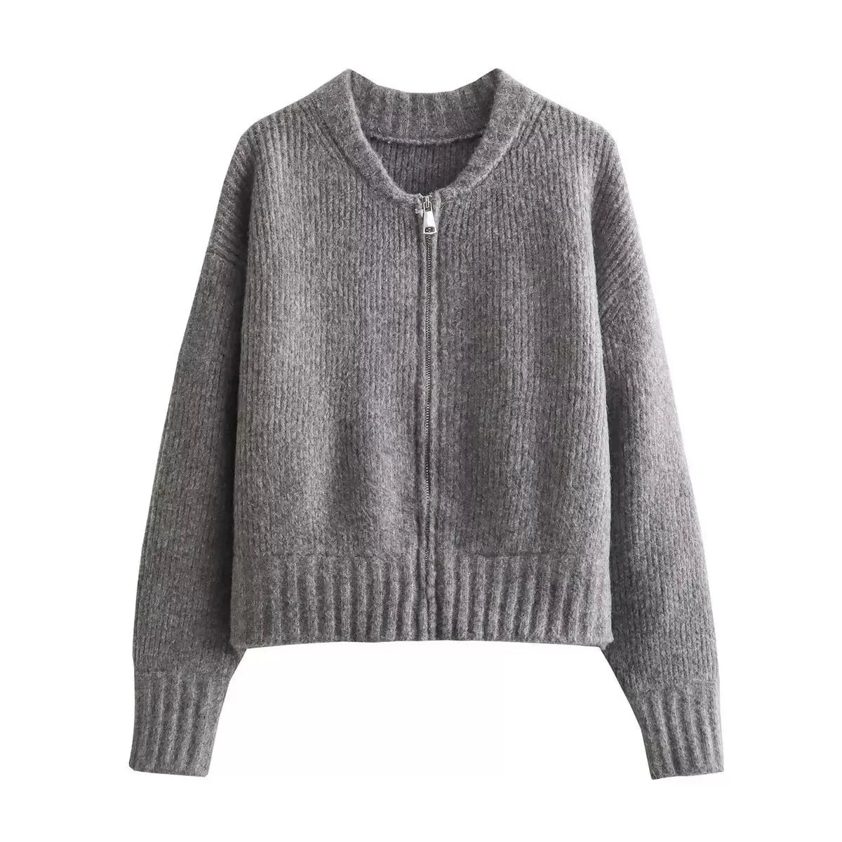 Lightweight & Warm Women's Casual Crew Neck Cardigan  Solid Color Fall Winter Fashion Chic Open Front Design with Chain Detai - Matrix Studios