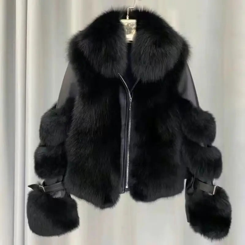 New brand winter Real Fox Fur Coats With Genuine Sheepskin Leather Wholeskin Natural Fox Fur Jacket Outwear Luxury Women Fur - Matrix Studios