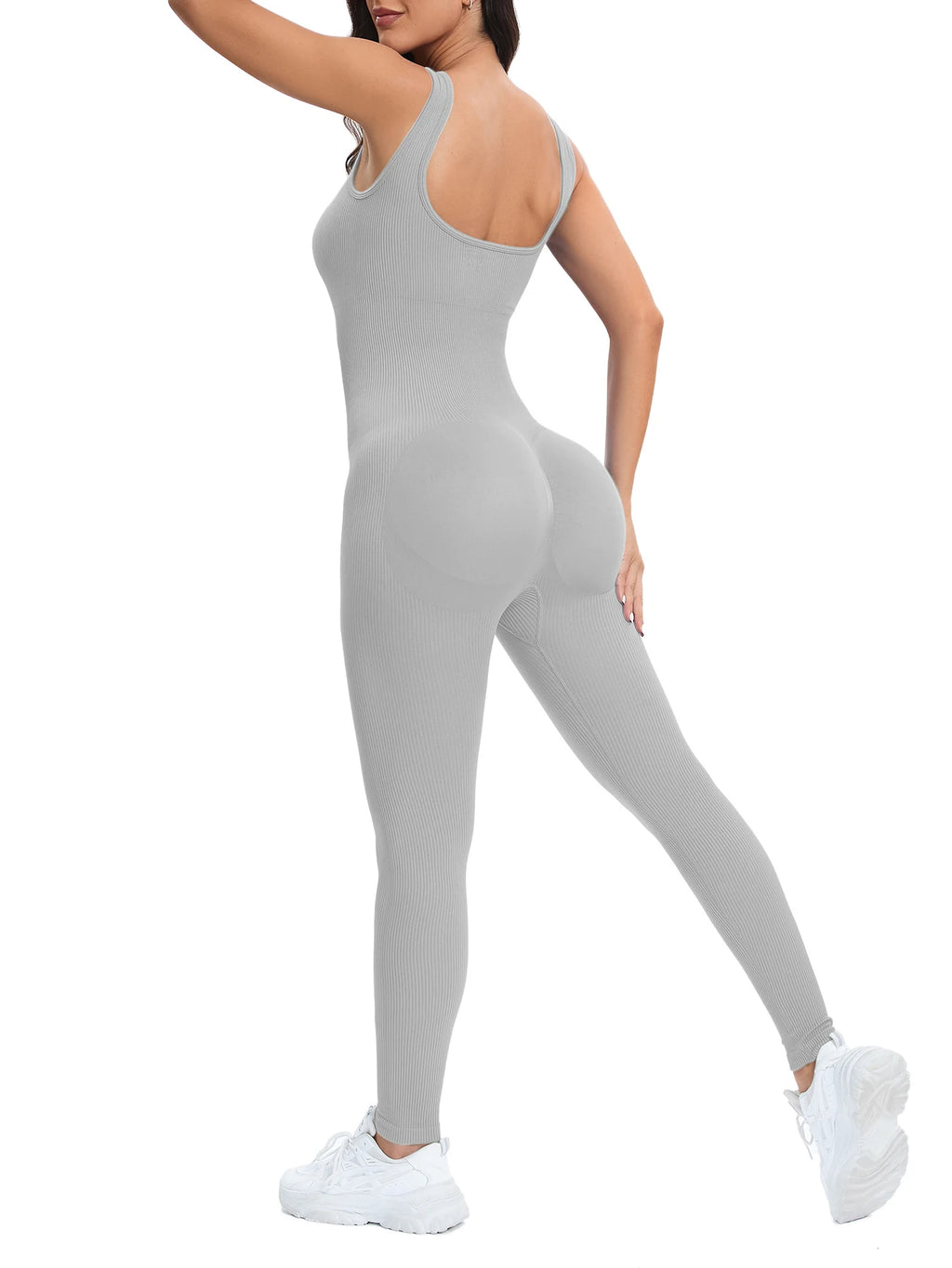 Shapewear Jumpsuits for Women Built- In Bra Bodycon Square Neck Sleeveless Summer Rompers Ribbed Jumpsuit - Matrix Studios