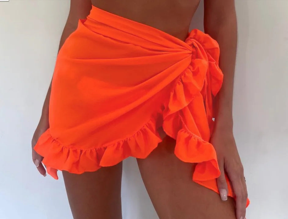 6 Colors Ruffle Bikini Cover Ups Short Skirt for Women 2024 Summer Sun Protection Sarong Bikini Beach Dress Brazilian Sarong - Matrix Studios