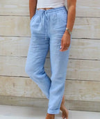 Cotton Linen Summer Pants for Women High Waist Elastic Casual Trousers Streetwear Solid Female Clothes 2026 Loose Pencil Pants - Matrix-studios.com