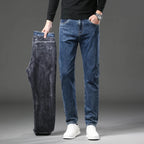 Winter Fleece Thick Warm Jeans Men's Slim Straight Elastic Denim Pants Casual Male Clothing Fashion Plush Trousers - Matrix Studios