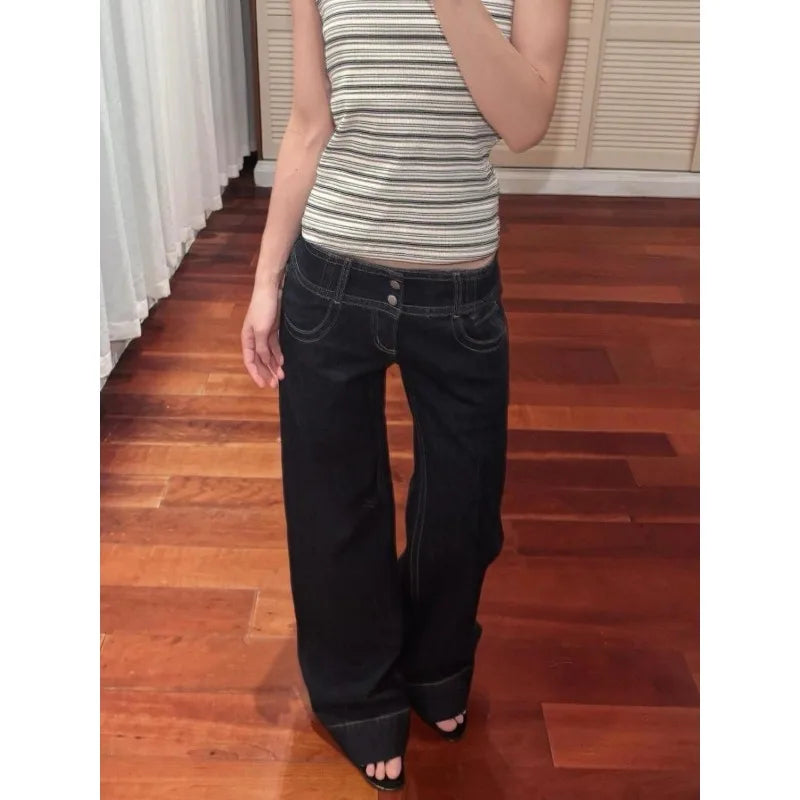American Retro Low Waist Wide Leg Jeans Women's Summer Autumn Loose Drapey Tall Extended Length Hot Girls Wide Leg Pants - Matrix-studios.com