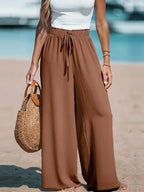 Women's Casual Wide Leg Pants - All Season Comfort Pockets Elastic Waist Loose Fit Solid Color Pants Suitable for Outdoor and Le - Matrix-studios.com