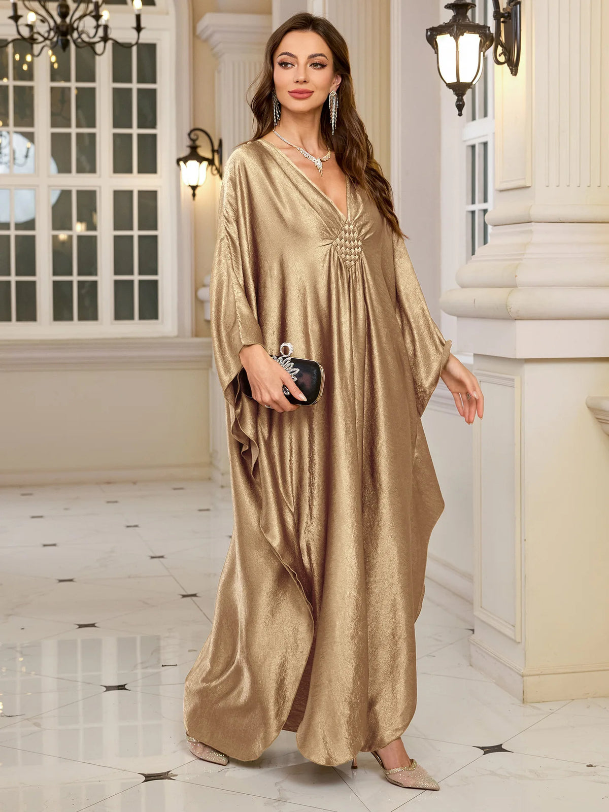 Plus Size Kaftan Dresses for Women Sparkly Glitter Batwing Sleeve Kaftan Cover Up Beach Maxi Dress Loungewear - Matrix Studios