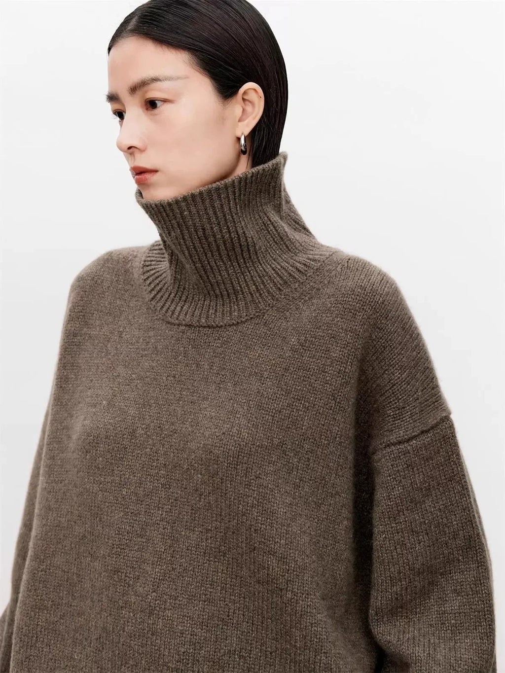 Thickened turtleneck 100% pure cashmere sweater women's loose lazy knit silhouette sweater European products - Matrix Studios