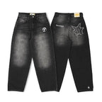 American Trend Retro Gothic Embroidery Graphics Washed Baggy Jeans Women's Y2K New Harajuku Hip-Hop Punk Rock Couple Street Wear - Matrix Studios