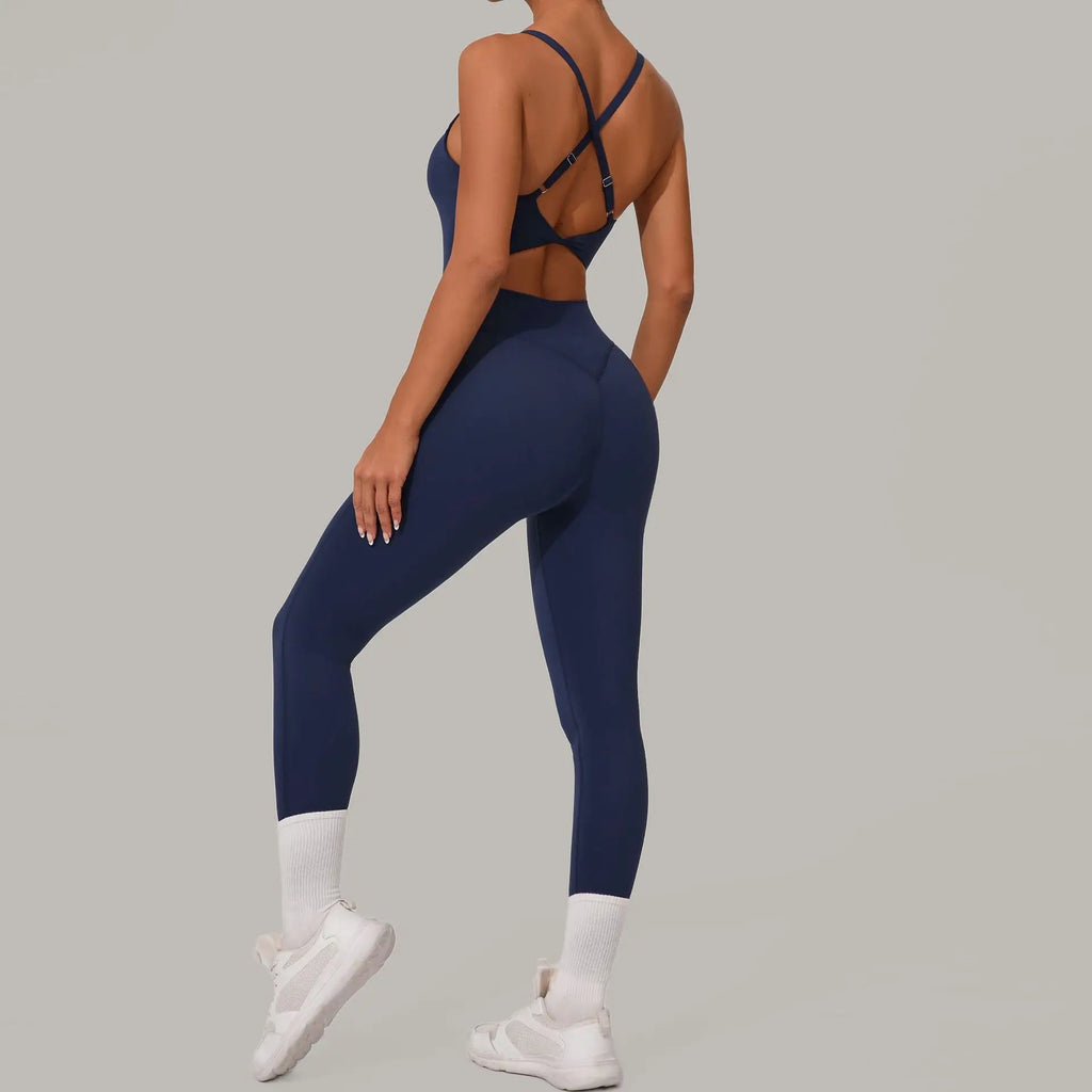 Sexy Hollow Cross Backless Sporty Tight Jumpsuit Woman Sportswear Summer One Pieces Outfit Gym Fitness Overalls Yoga Jump Suit - Matrix Studios