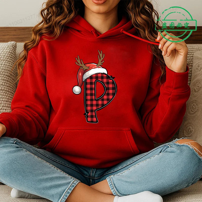Personalised Santa Family Christmas Hoodie Harajuku Hip Hop Pullover Sweatshirt Santa Alphabet Sportswear Fashion Trends Unisex