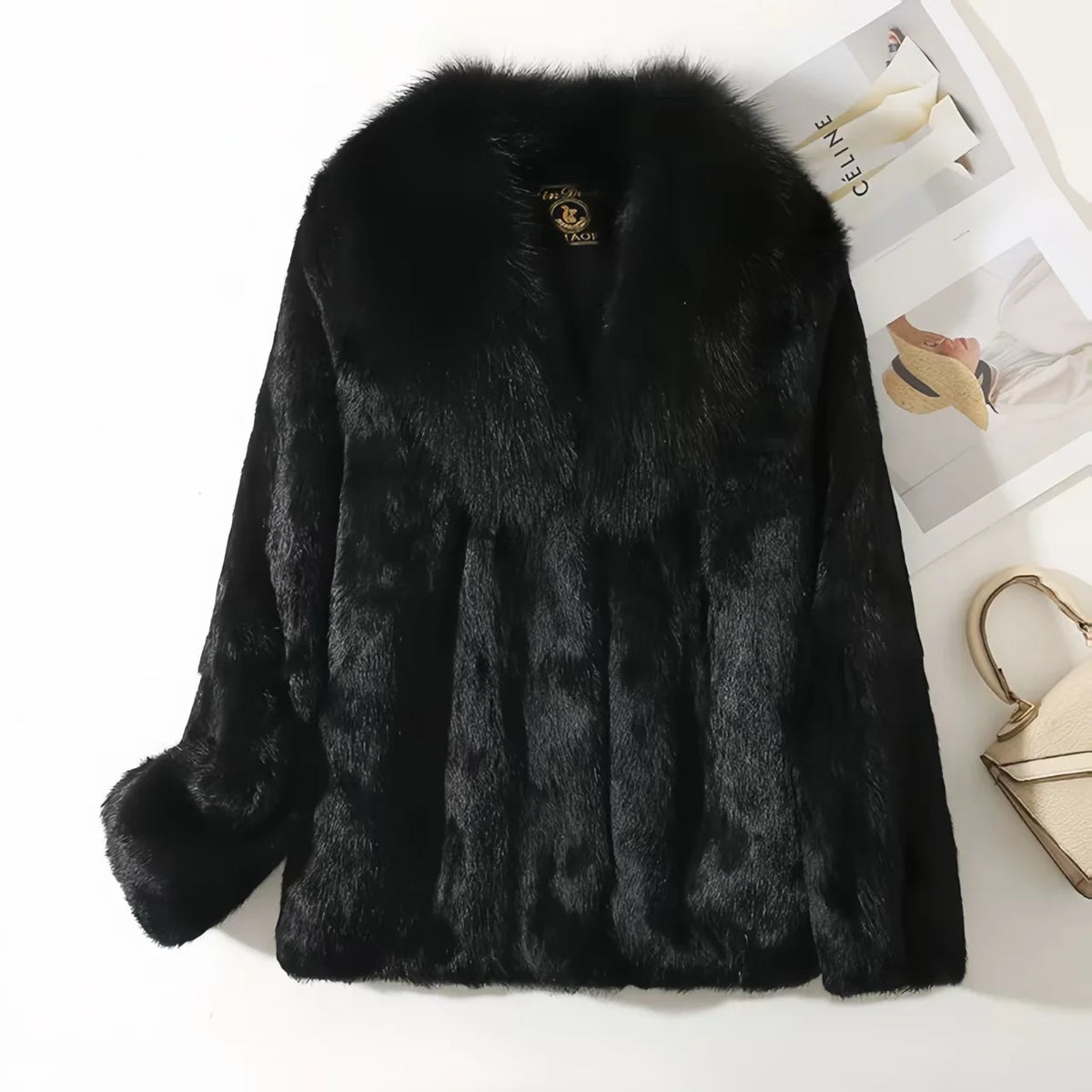 Real Rex Rabbit Fur Coat for Women, Autumn Winter Short Jacket Thick Warm New Fox Fur Collar Elegant Female Warm Outerwear - Matrix Studios