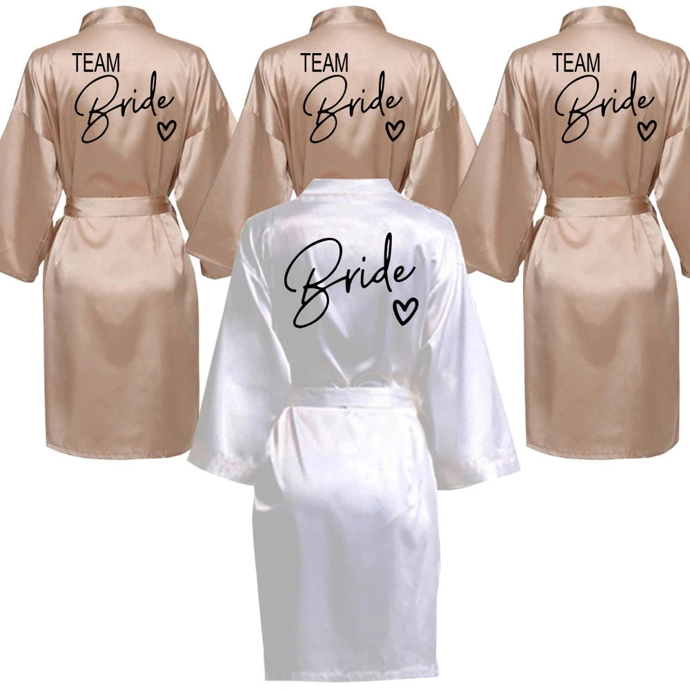 Wedding Party Team Bride Robe With Black Letters Kimono Satin Pajamas Bridesmaid Bathrobe SP003 - Matrix-studios.com