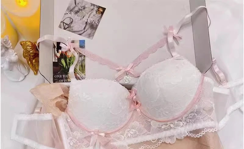 MOYISU Kawaii Heart Bra Set, Purple Lace Lingerie Sexy Pure Design, Push Up Bralette Sml Boobs Fashion Outerwear Statement Piece - Matrix-studios.com