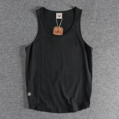 Summer New American Sleeveless O-neck Solid Color T-shirt Men's Fashion 100% Cotton Washed Casual Sports Fitness Basketball Vest - Matrix Studios