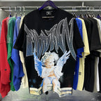 MIXED EMOTION Shirt Rhinestone Short Sleeve Men Women T-shirt Streetwear 100% Cotton Loose Round Neck Top Tees Oversized Tee Top - Matrix Studios