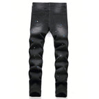 Men's Y2K Fashion Ripped Patchwork Hole Straight Black Jeans Slim Fit Stretchy Skinny Denim Pants Casual Hip Hop Brand Trousers - Matrix Studios