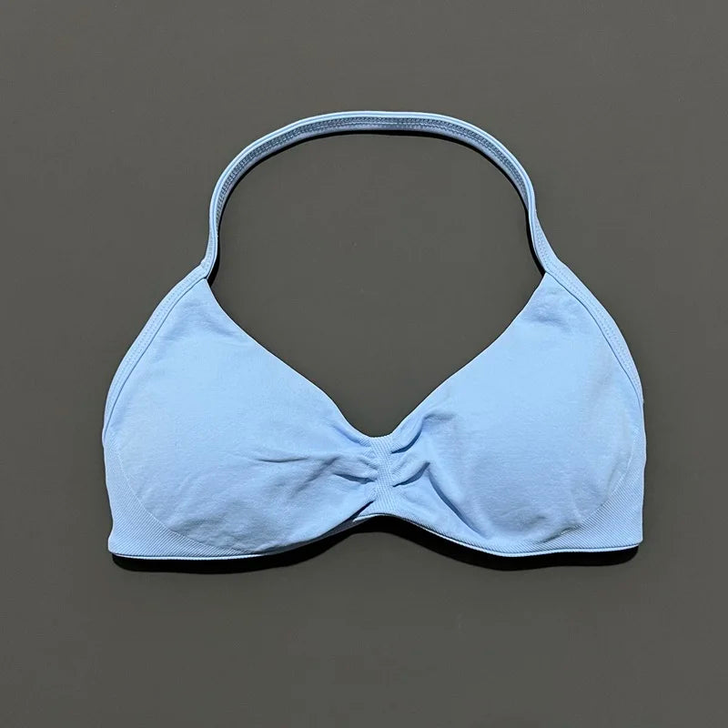 HISTELLO Sports Bra Push Up Strappy Sexy Open Back Gym Crop Top Removable Cups Women Workout Clothing Gym Top Halter Sport Bra - Matrix Studios