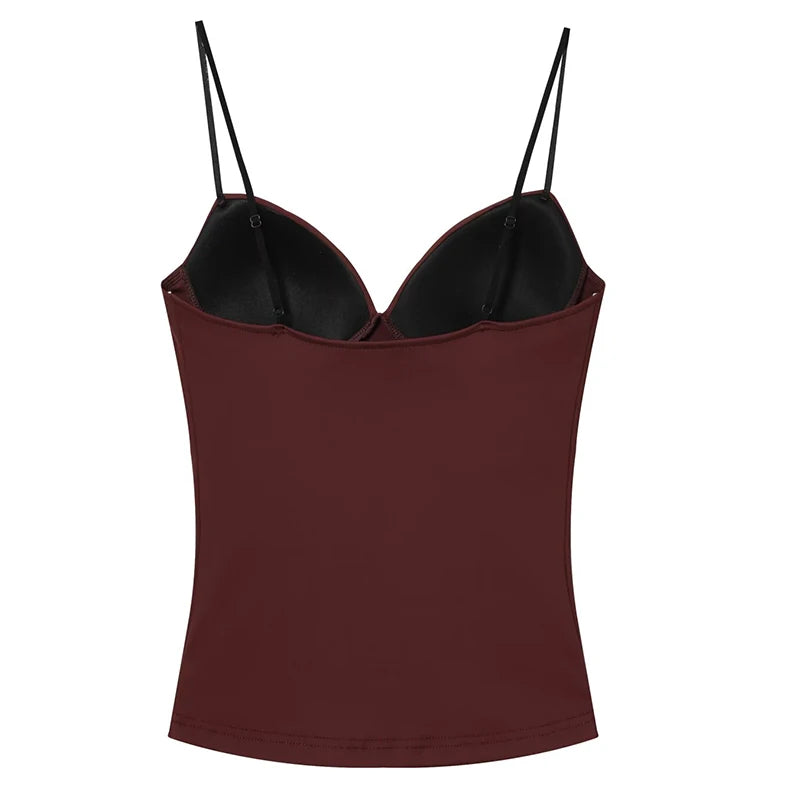 HXAO Sleeveless Crop Tops For Woman Corset Camisole Brown Top Women Bodycon Backless Sexy Tops With Straps Bustier Tank Tops - Matrix-studios.com