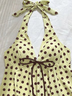 Vintage Polka Dot 2 Piece Bikinis Set Bathing Suit Tankini Halter Bikini Front Tie Flounce Tank Side Tie High Cut Pool Swimwear - Matrix-studios.com