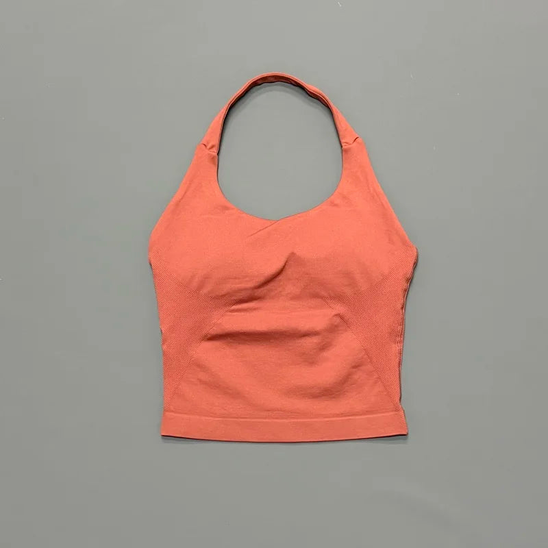 HISTELLO Sports Halter Top Seamless Longline Strappy Gym Tank Top Women Yoga Clothing Workout Fitness Sportswear Pilates Vest - Matrix-studios.com