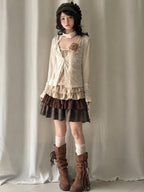 Japanese Sweet Preppy Style 2 Piece Set Women Kawaii Lace Patchwork Bow Tops + Y2k Plaid Mini Skirt Elegant Fashion Outifits New - Matrix-studios.com