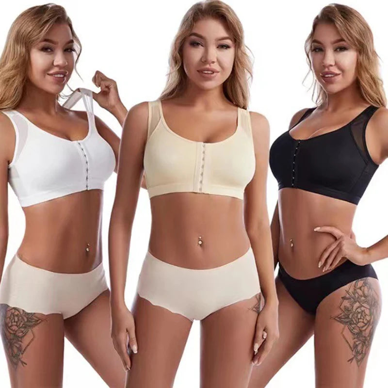 Front Closure Posture Corrector Lift Up Bra Women Push Up Cross Back Underwear Shockproof Sports Support Fitness Vest Bras S-5XL - Matrix Studios