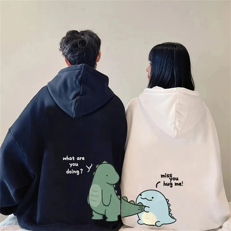 Autumn And Winter Cute Rock Dinosaur Fashion Print Men's Casual Harajuku Y2k Cartoon Couple Hoodie As a Gift for Couples - Matrix Studios