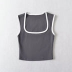 Woman Fashion Slim Solid Contrust Camis Casual Sleeveless Tanks Square Collar Crop Tops Clothing Streetwear Mujer 2024 Y2k - Matrix-studios.com