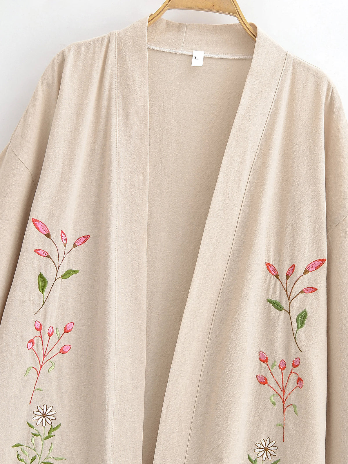 Vintage Chic Women Flowers and Bees Embroidery Bat Sleeve Beach Bohemian Kimono Dress Ladies V Neck Summer Boho Bikini Cover-ups - Matrix Studios