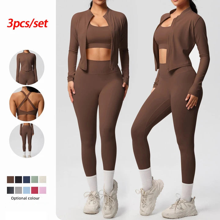 3pcs Sportswear Yoga Set Gym Sports Bra Zipper Jacket Leggings Clothes Sportswear Yoga Suits For Women Fitness Set Tracksuit - Matrix-studios.com