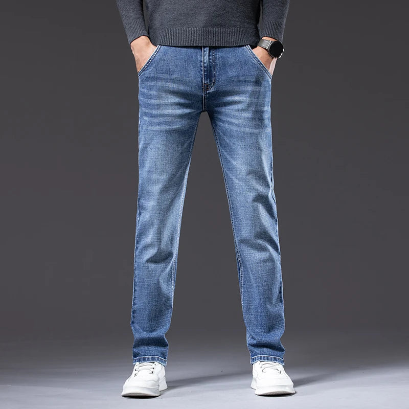 Autumn Winter New Business Men's Jeans Classic Fashion Stretch Washed Casual Denim Trousers Comfortable Straight Male pants - Matrix Studios