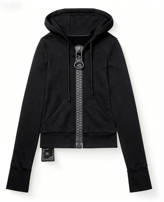 New Y2K American-style women's solid color large zipper loose cropped color-block hoodie fashionable street Harajuku style - Matrix Studios
