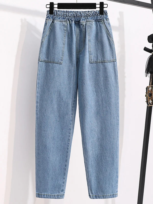 plus Size Denim Trousers High Waist Straight Leg Women's Spring Faion Slimming Long Pants Casual Harajuku Sle Jeans - Matrix-studios.com