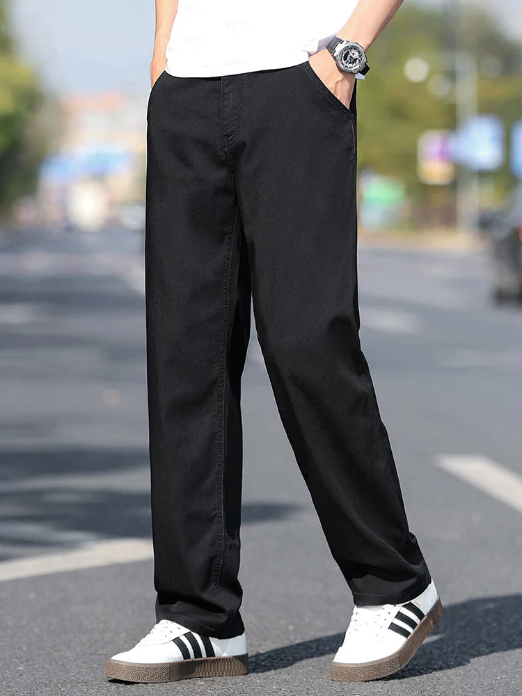 Loose Wide-leg Men's Thin Jeans Lyocell Soft Drape Fabric Comfort Trousers Spring Summer Fashion Brand Washing Denim Pants - Matrix Studios