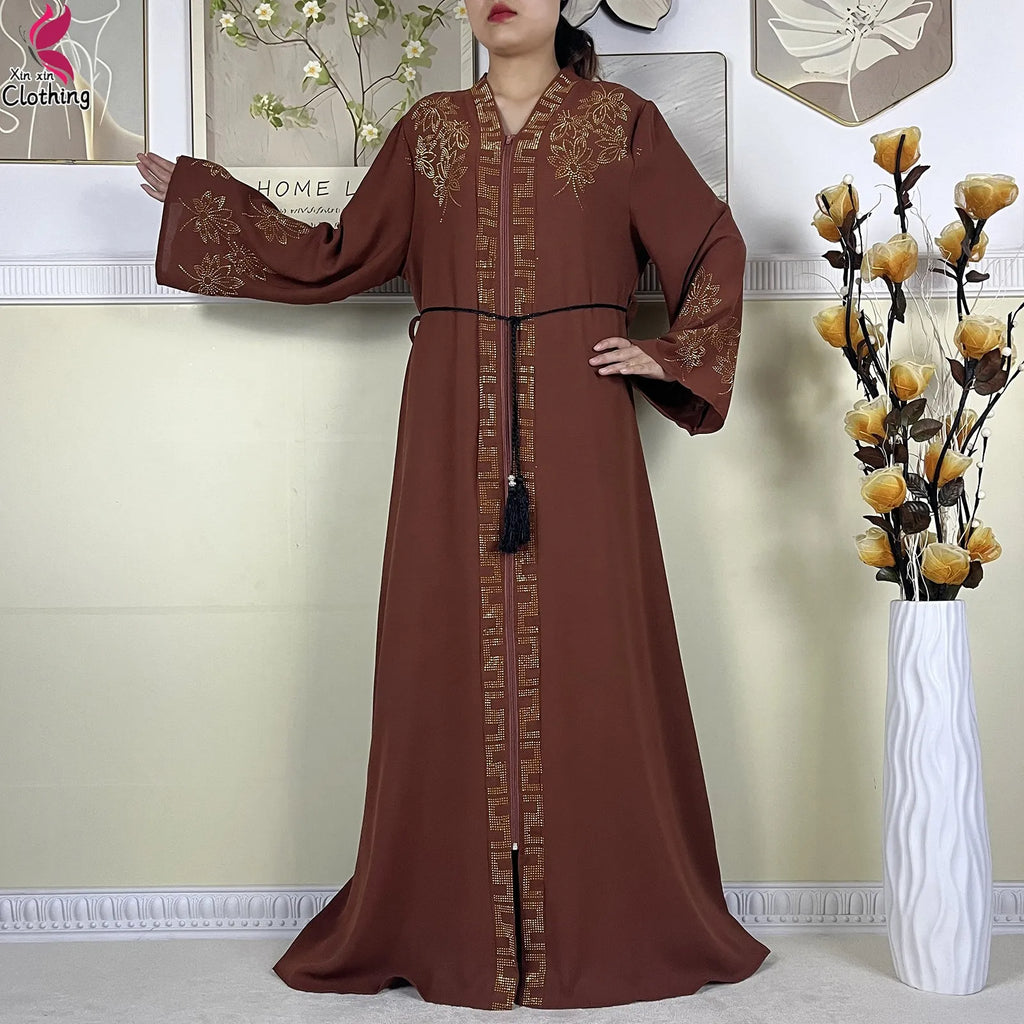 New Muslim Abayas For Women Long Sleeved Dress Dubai Lady Elegant Long Dress Islam Clothing African Abaya Loose Robe With Turban - Matrix-studios.com