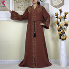 New Muslim Abayas For Women Long Sleeved Dress Dubai Lady Elegant Long Dress Islam Clothing African Abaya Loose Robe With Turban - Matrix-studios.com