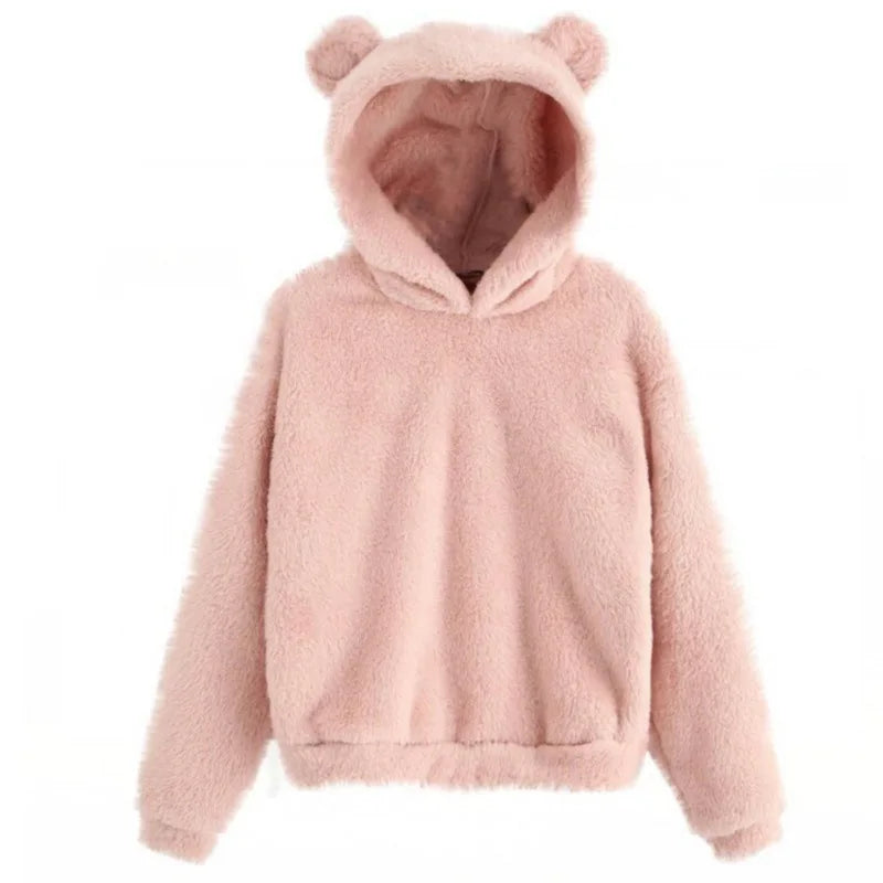 Autumn Winter Women's Hoodies Winter Women Long Sleeve Rabbit Ear Hood Sweatshirt Cute Plush Warm Casual Hoodie Tops - Matrix Studios