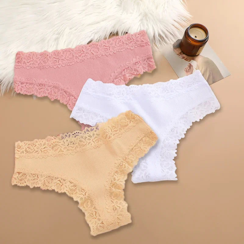 3Pcs/set Women Cotton Lace Panties Floral Intimate Underwear Trendy Patchwork Lace Briefs Female Soft Underpants Lingerie S-XL - Matrix Studios