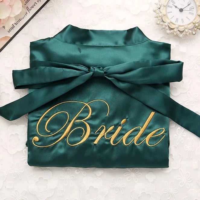Bride Bridesmaid Wedding Robe Embroidery Kimono Bathrobe Gown Nightgown Casual Satin Short Women Sexy Nightwear Sleepwear - Matrix-studios.com