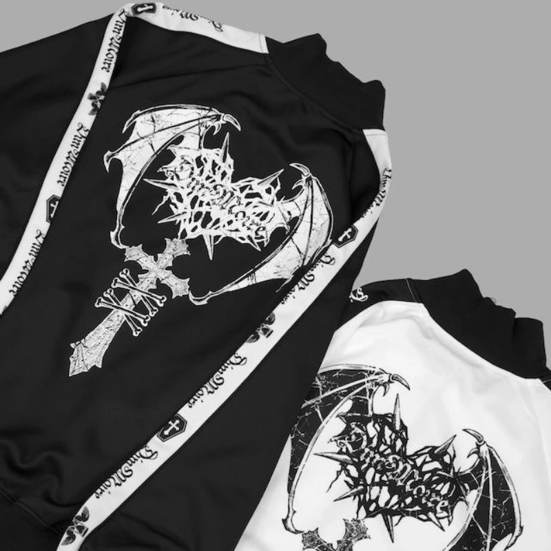 Japanese Punk Style Hoodies Coats Y2k Aesthetic Women Printing Oversized Jacket Gothic Csual Grunge Double Zippers Sweatshirts - Matrix Studios