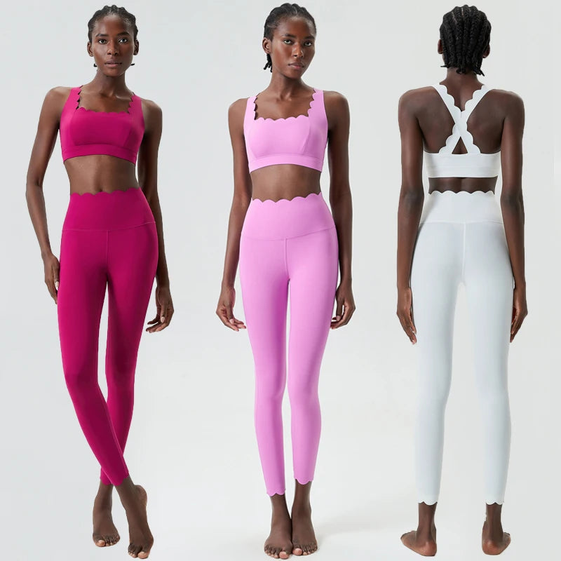 Women Solid Color Gym Suit Two Pieces Fitness Yoga Set Super Streth Slim Fit Running Sportswear Breathable Workout Clothes - Matrix-studios.com