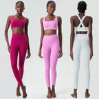 Women Solid Color Gym Suit Two Pieces Fitness Yoga Set Super Streth Slim Fit Running Sportswear Breathable Workout Clothes - Matrix-studios.com